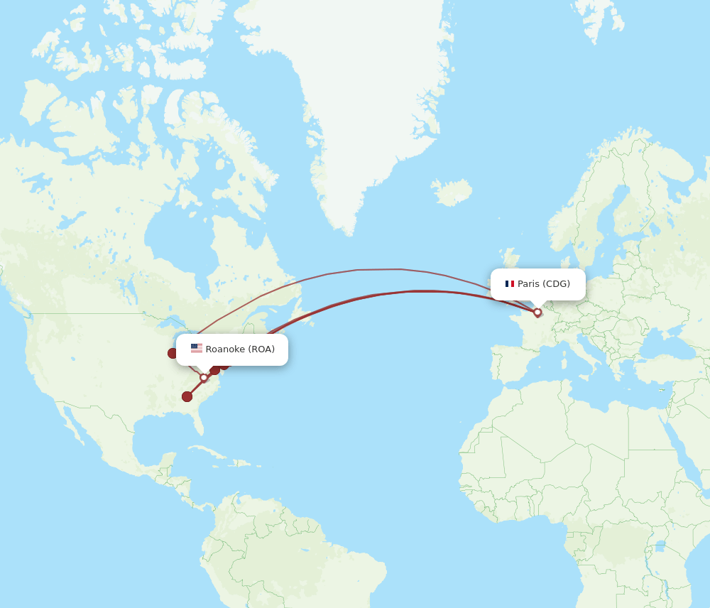CDG-ROA flight routes