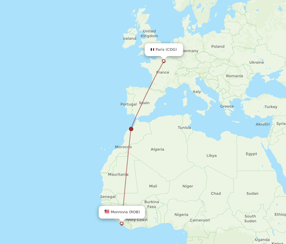 CDG to ROB flights and routes map