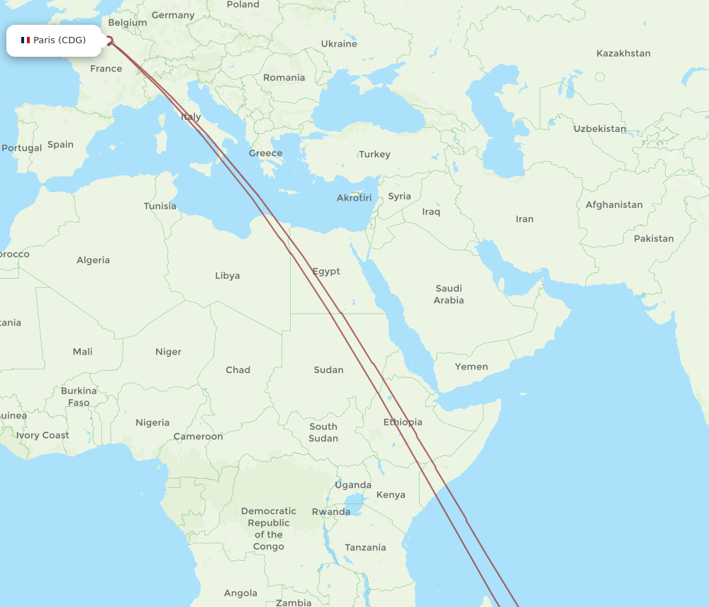 CDG to RRG flights and routes map