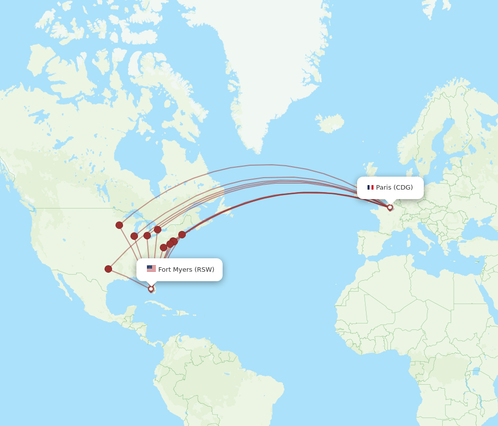 CDG to RSW flights and routes map