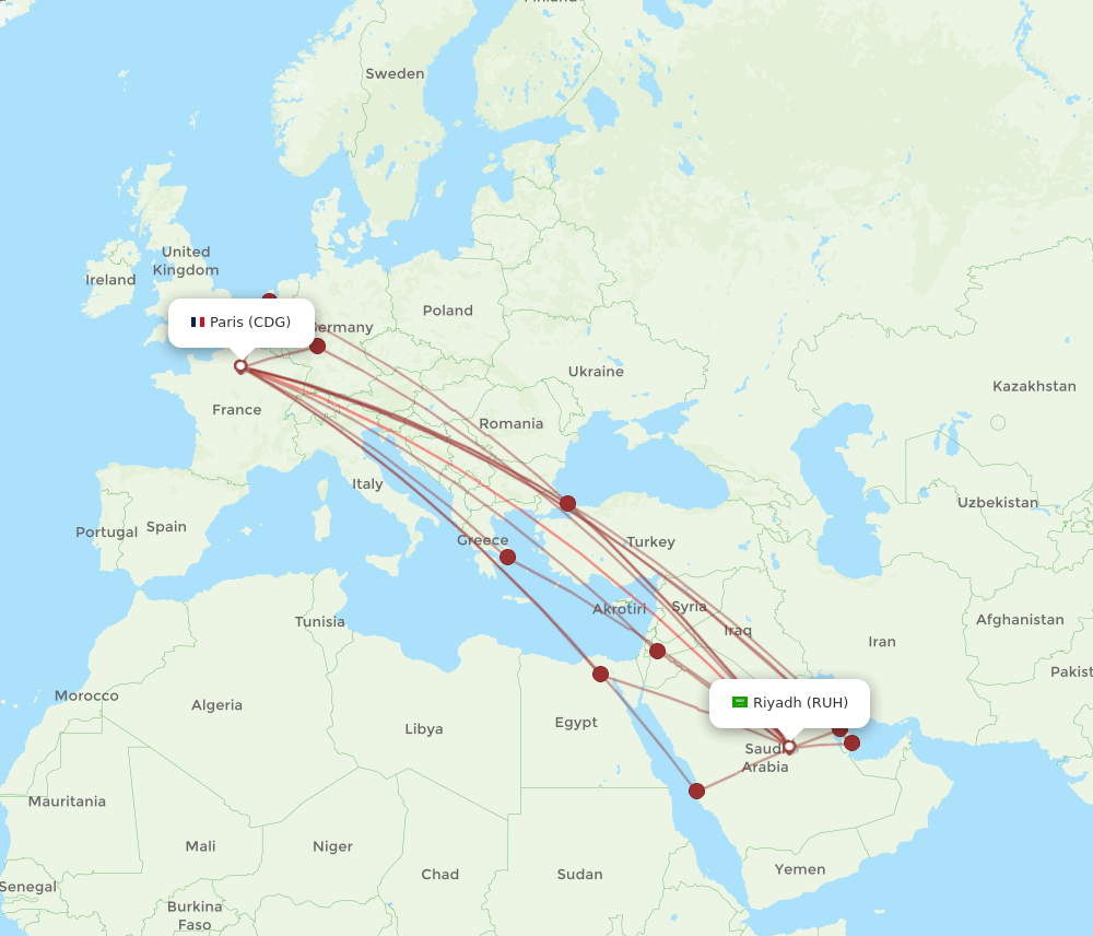 CDG-RUH flight routes
