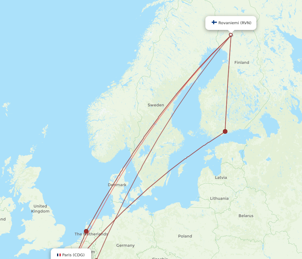 CDG to RVN flights and routes map