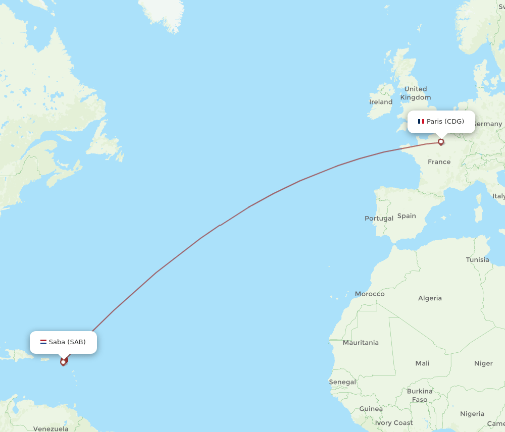 CDG-SAB flight routes
