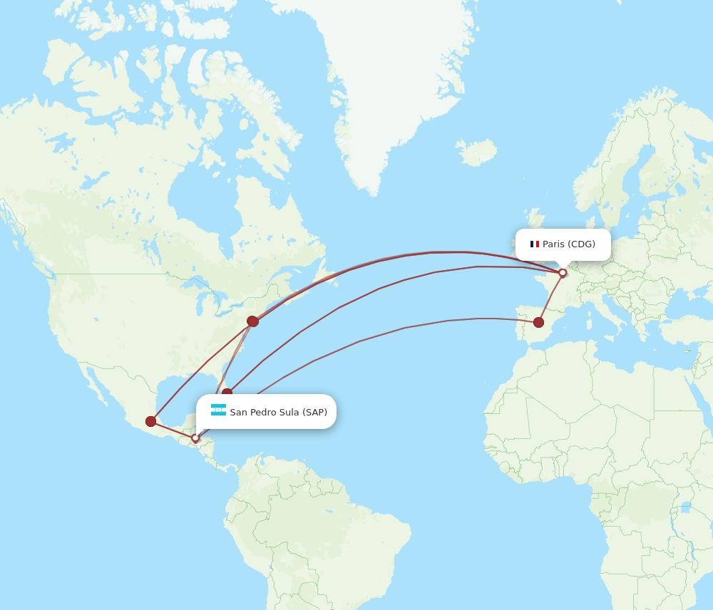 CDG-SAP flight routes