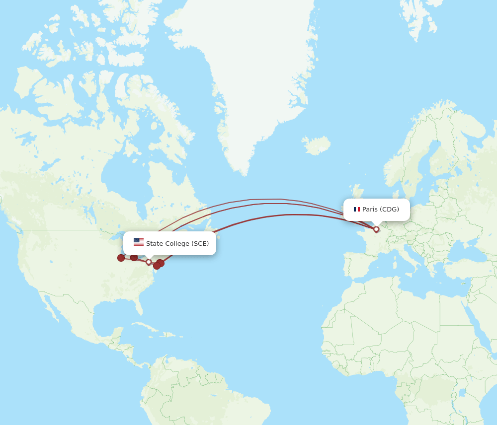 CDG-SCE flight routes