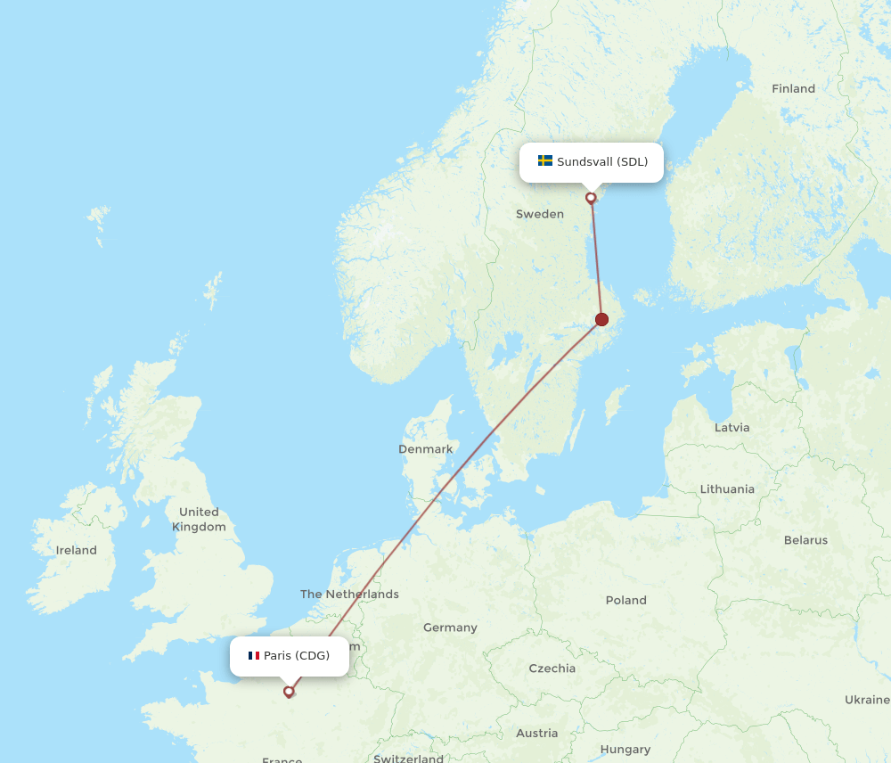 CDG to SDL flights and routes map