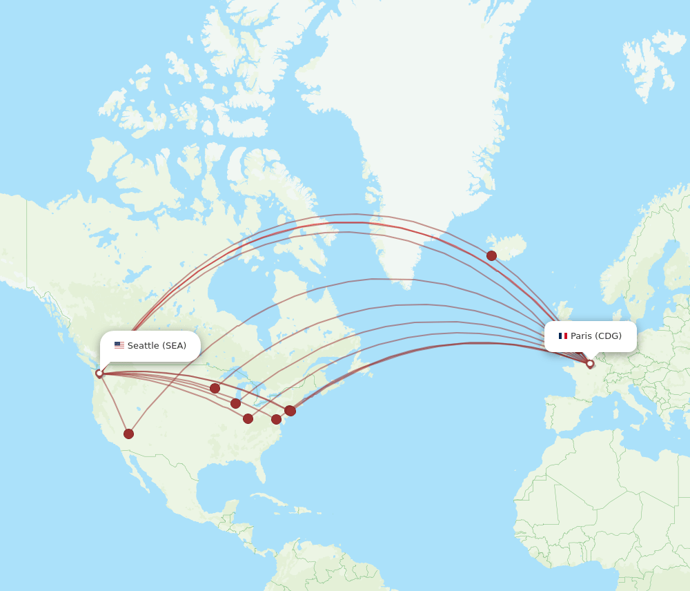 CDG to SEA flights and routes map