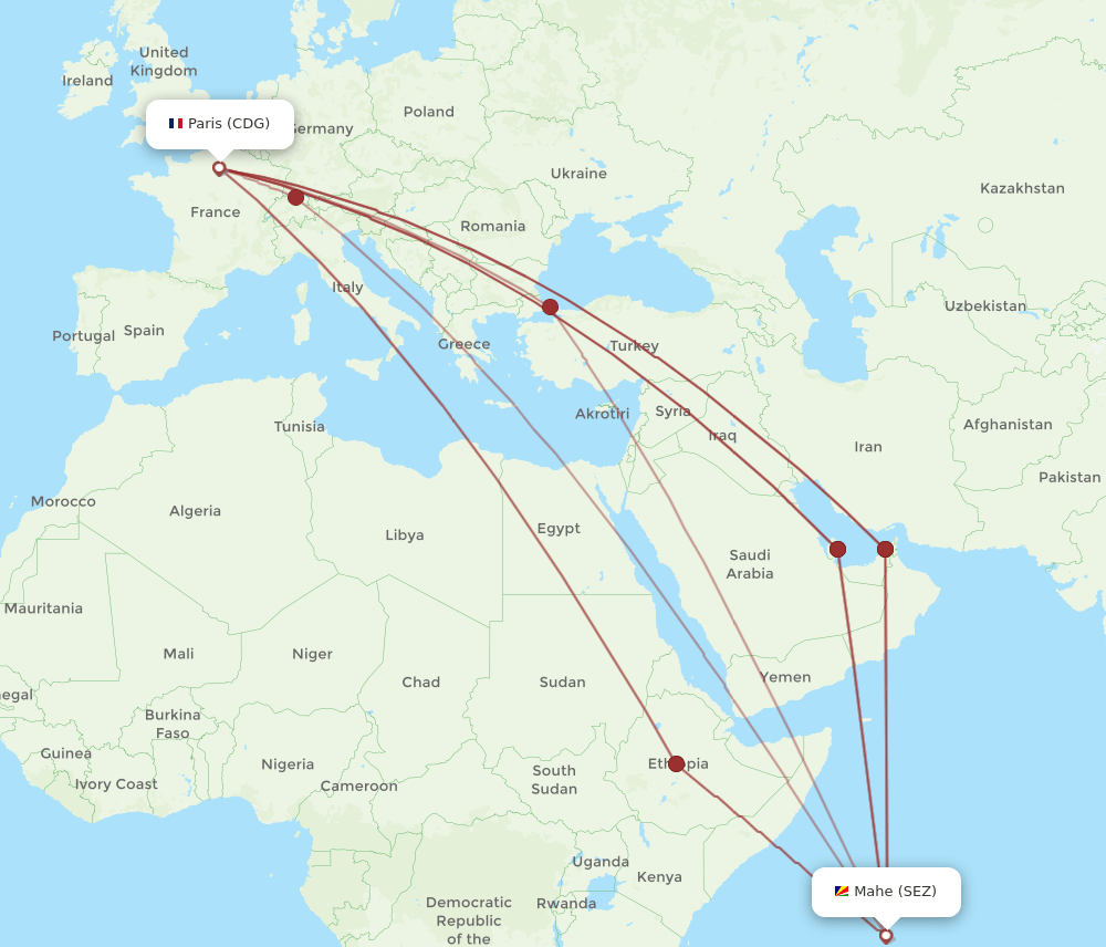 CDG-SEZ flight routes