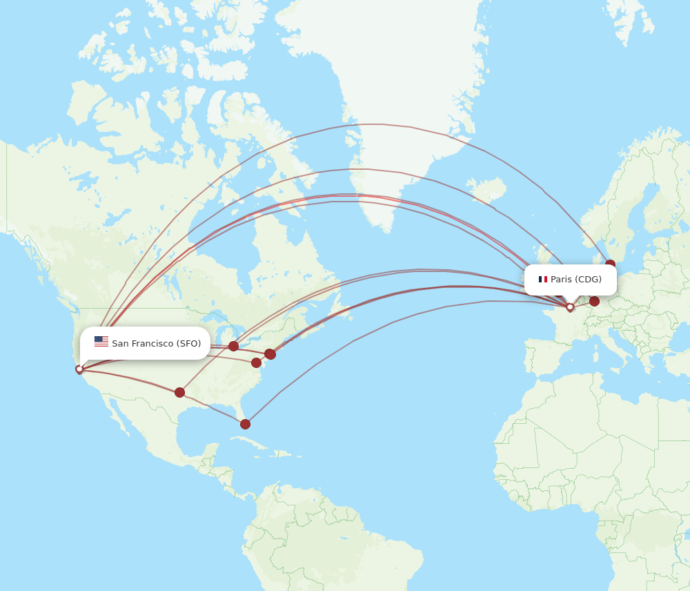 CDG-SFO flight routes