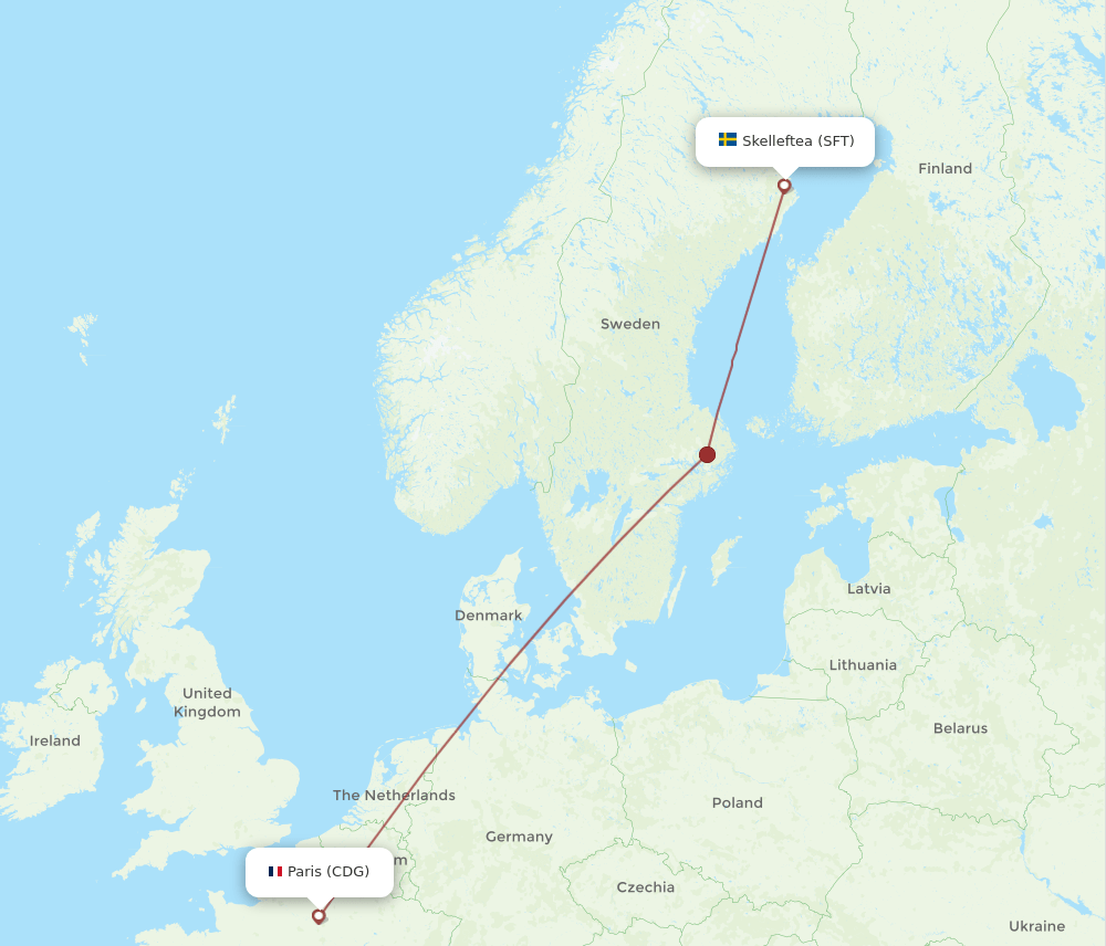 CDG to SFT flights and routes map