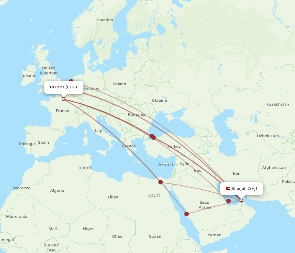 CDG-SHJ flight routes