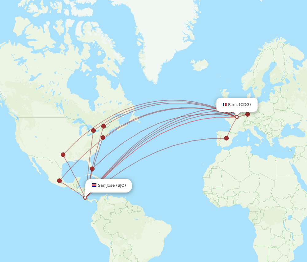 CDG-SJO flight routes