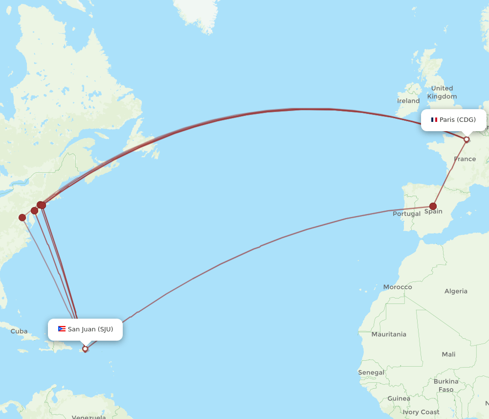 CDG-SJU flight routes