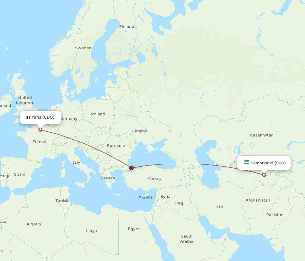 CDG-SKD flight routes