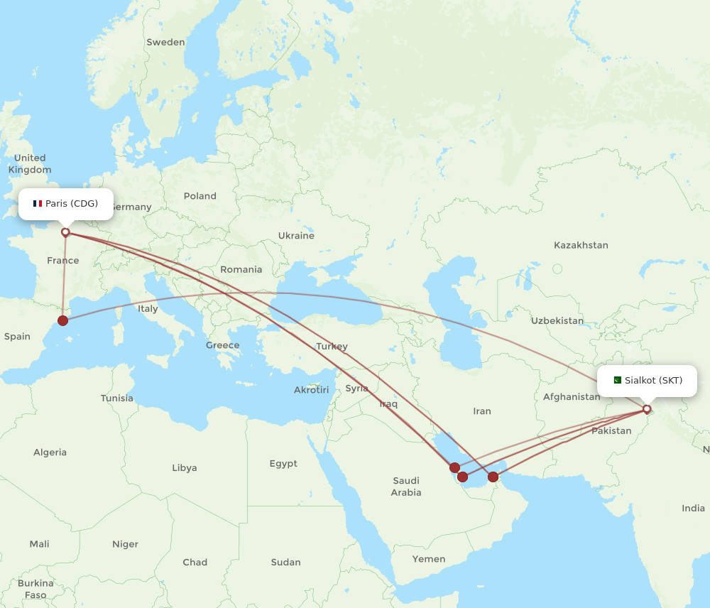 CDG-SKT flight routes