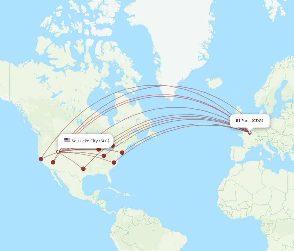 CDG-SLC flight routes
