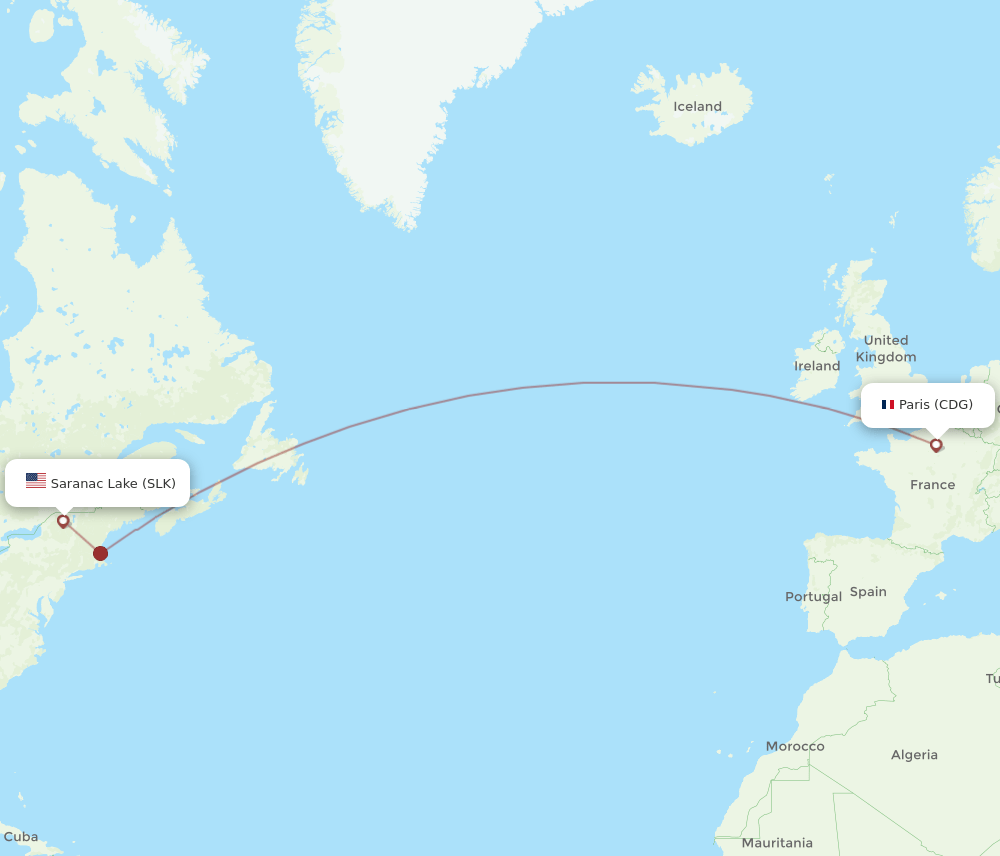 CDG-SLK flight routes