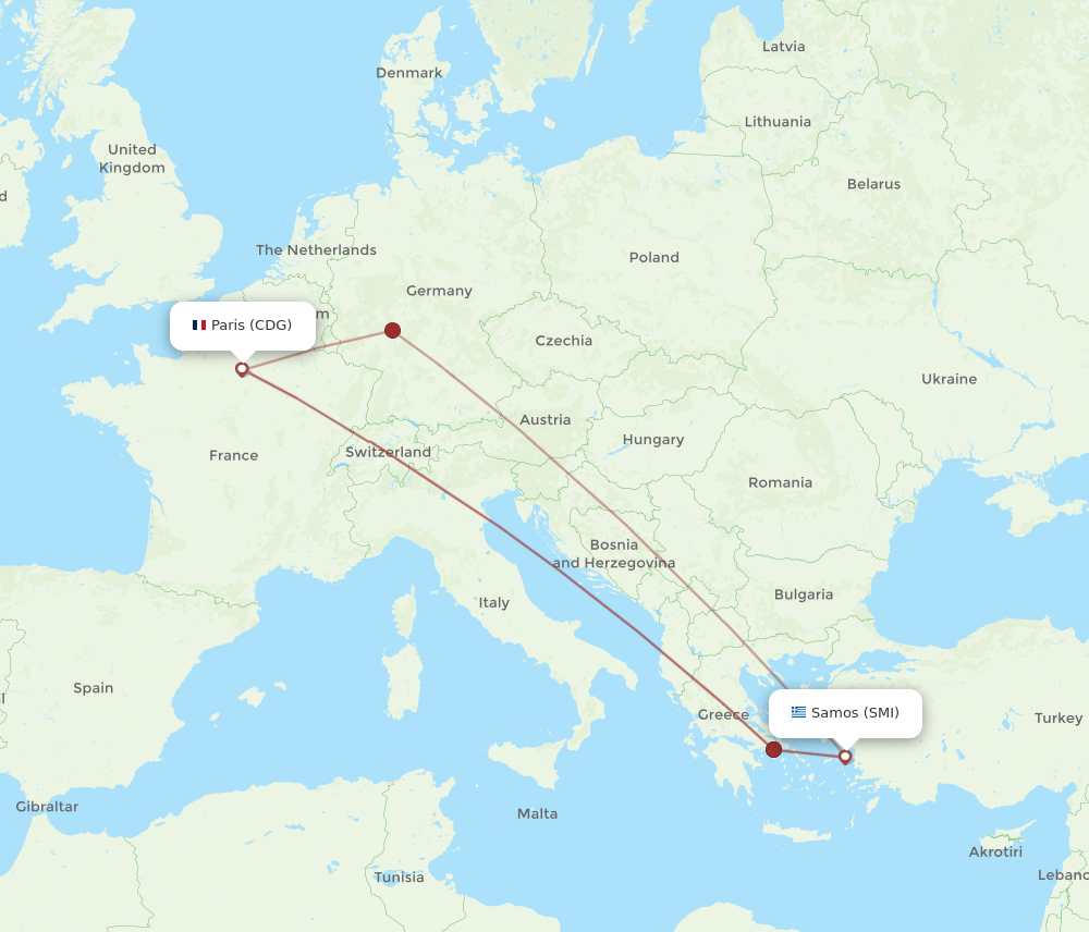 CDG-SMI flight routes