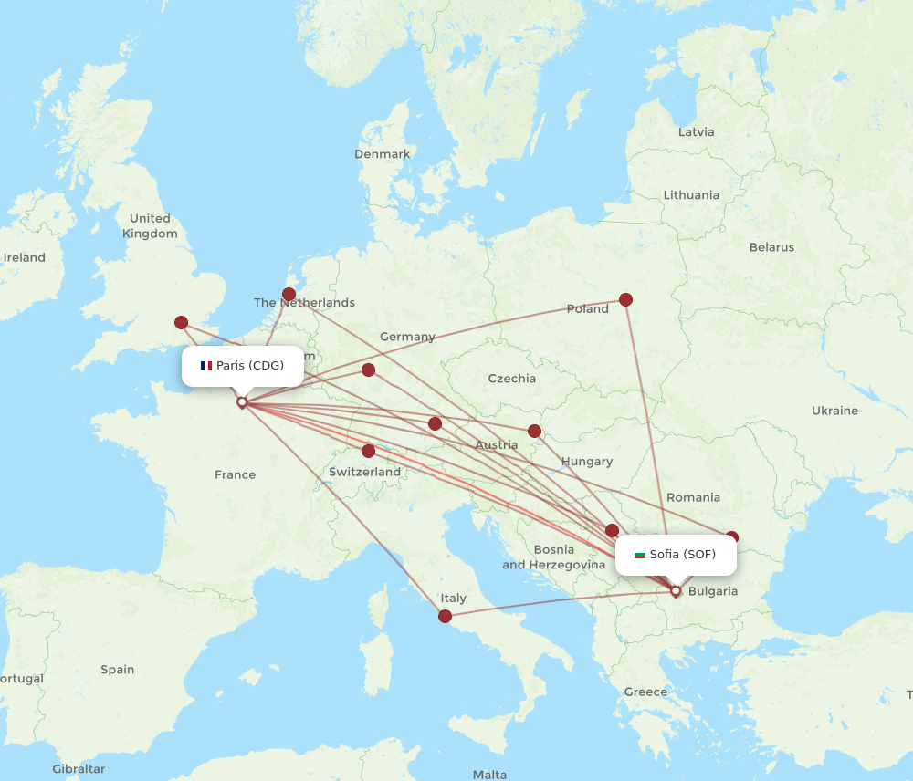 CDG to SOF flights and routes map