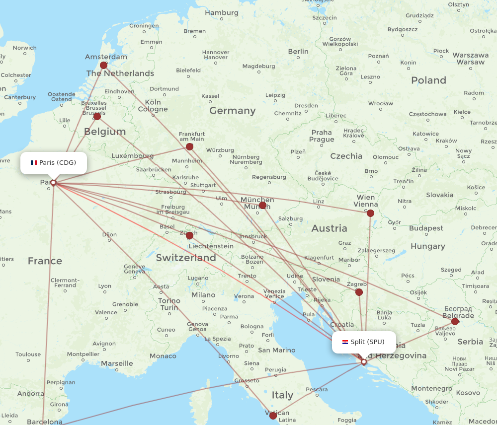 CDG to SPU flights and routes map
