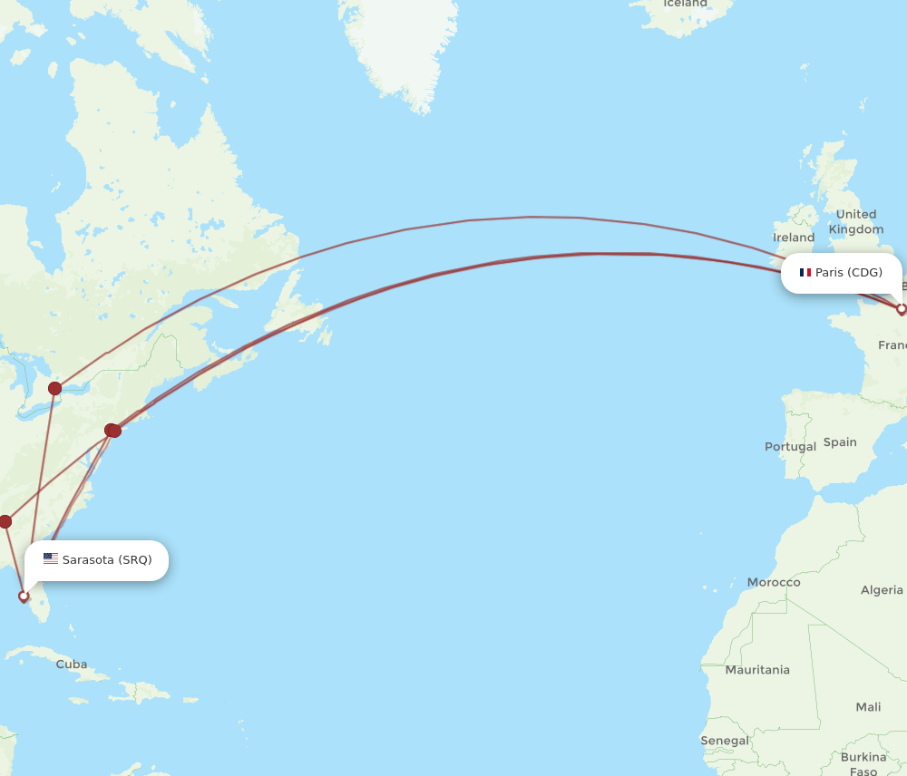 CDG-SRQ flight routes