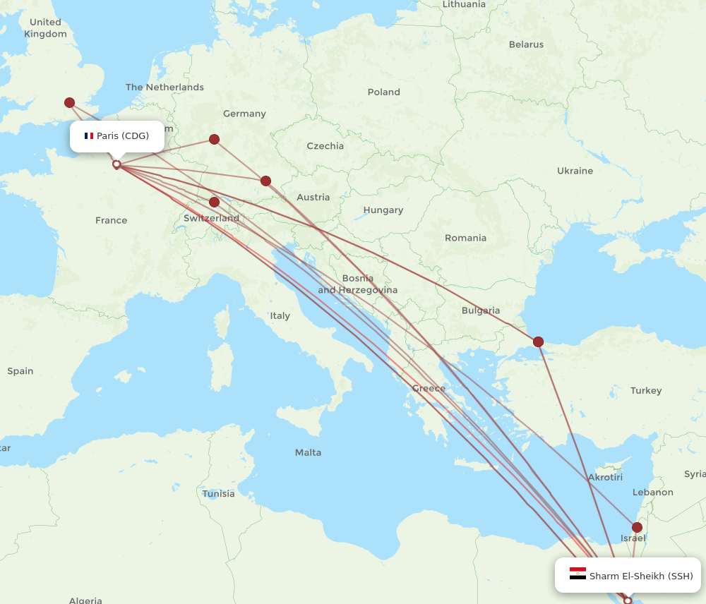 CDG-SSH flight routes