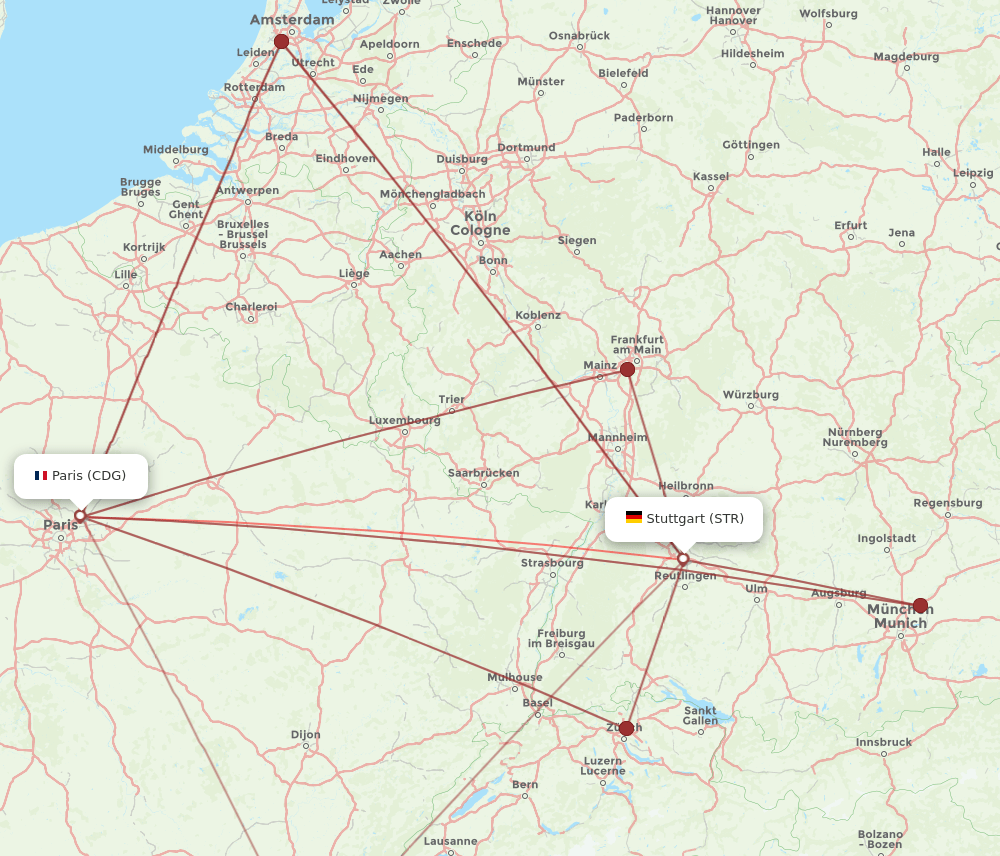 CDG to STR flights and routes map