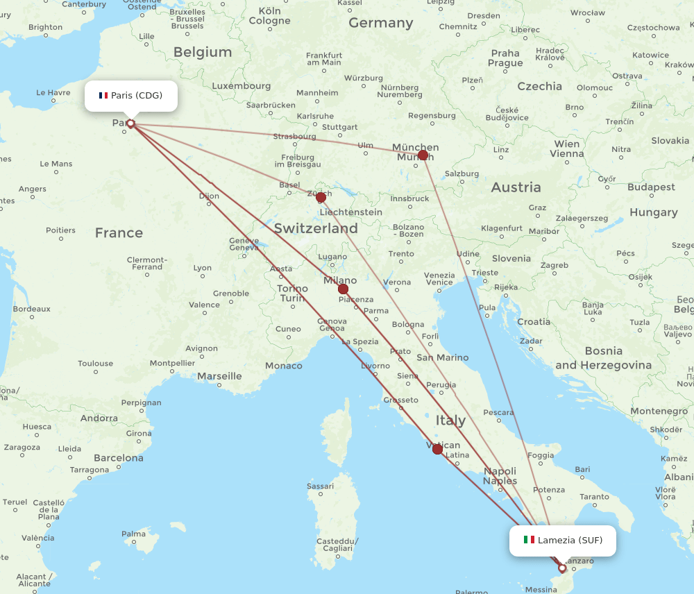 CDG-SUF flight routes