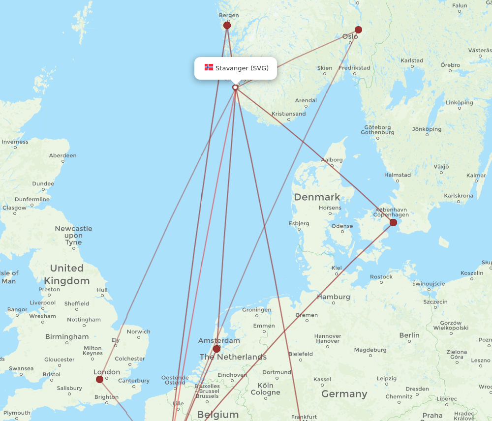 CDG to SVG flights and routes map