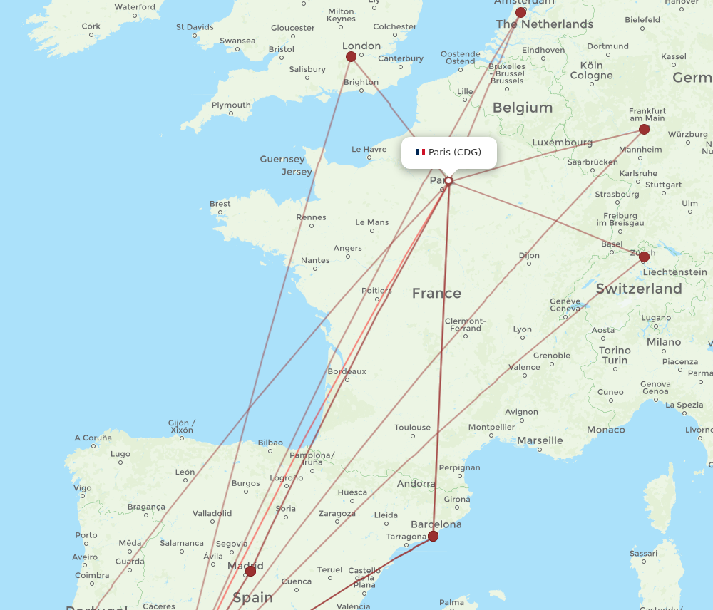CDG to SVQ flights and routes map
