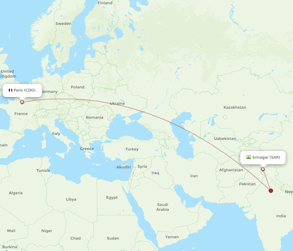 CDG-SXR flight routes
