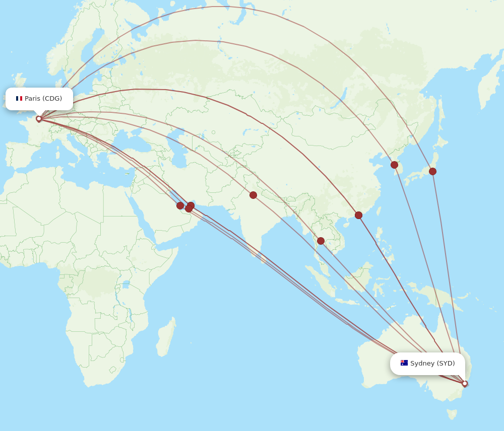 CDG to SYD flights and routes map