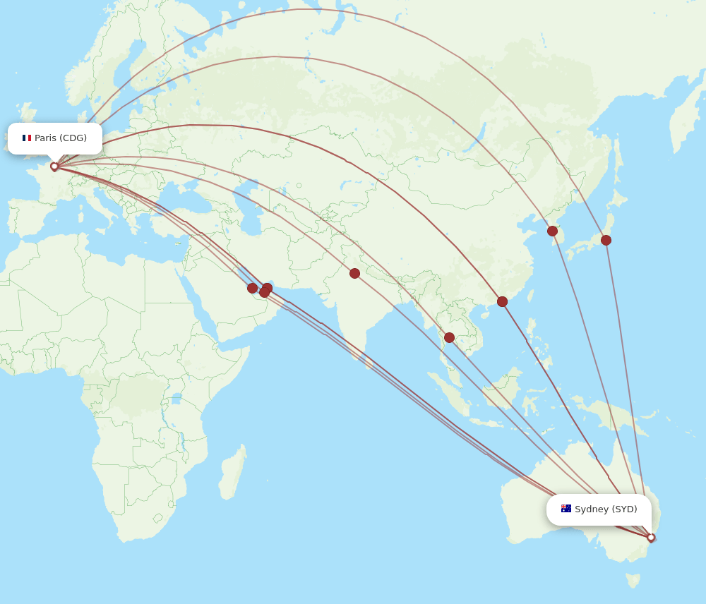 CDG-SYD flight routes