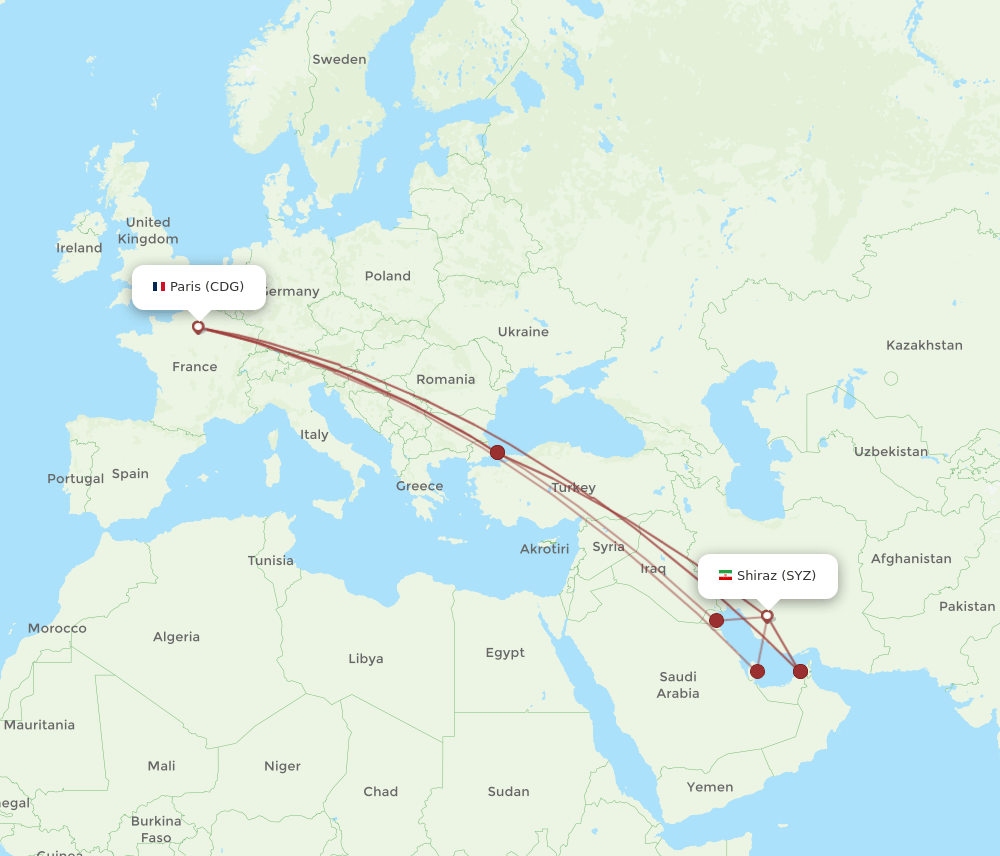 CDG-SYZ flight routes