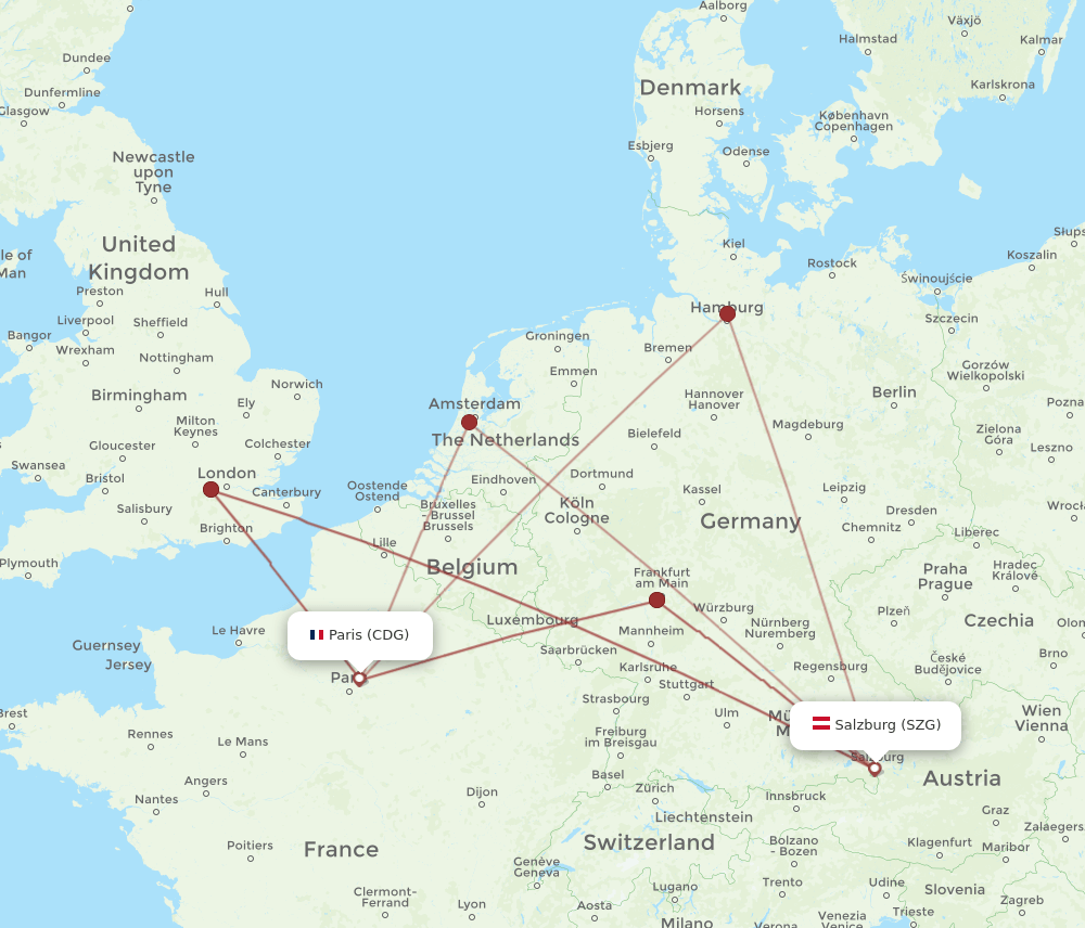 CDG-SZG flight routes