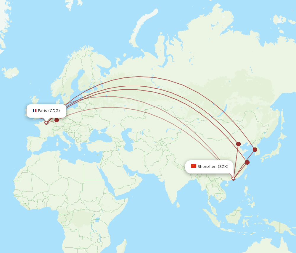 CDG-SZX flight routes