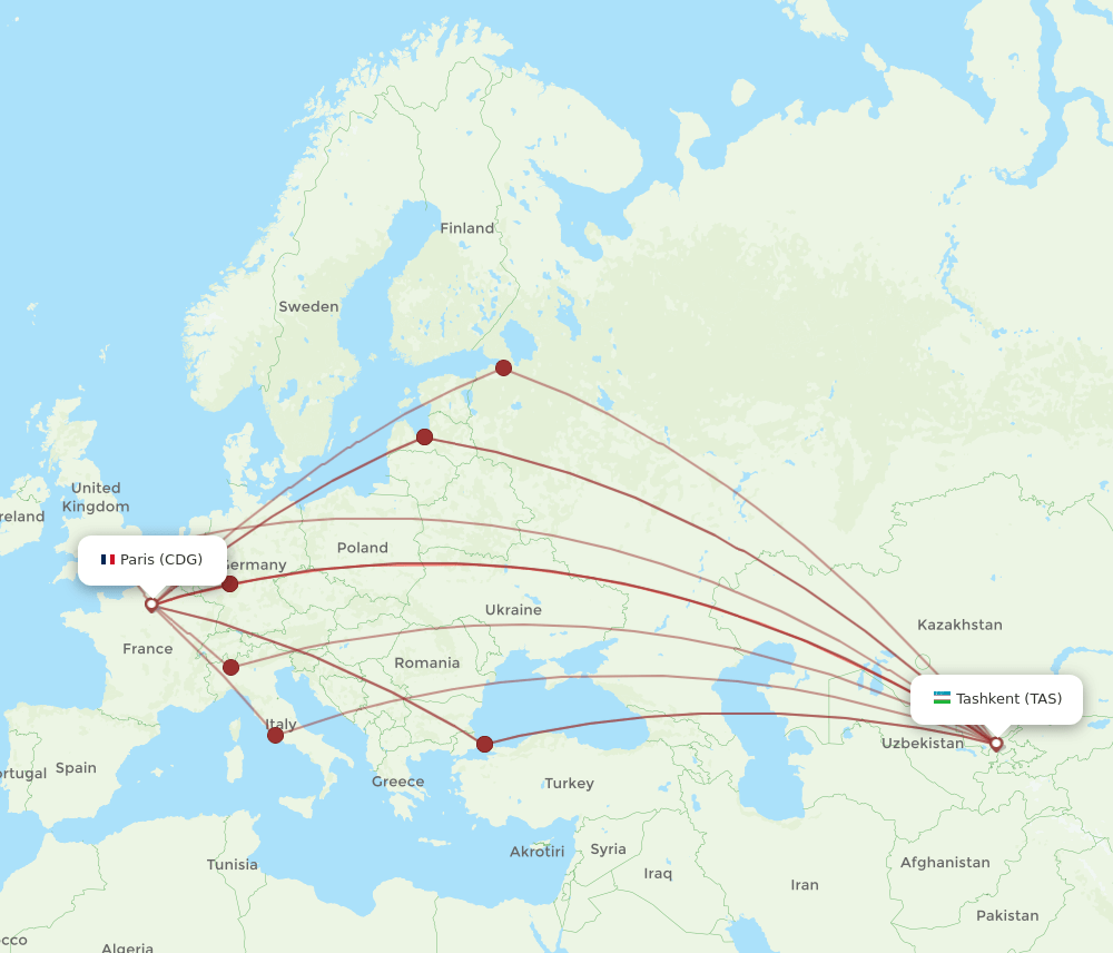 CDG-TAS flight routes