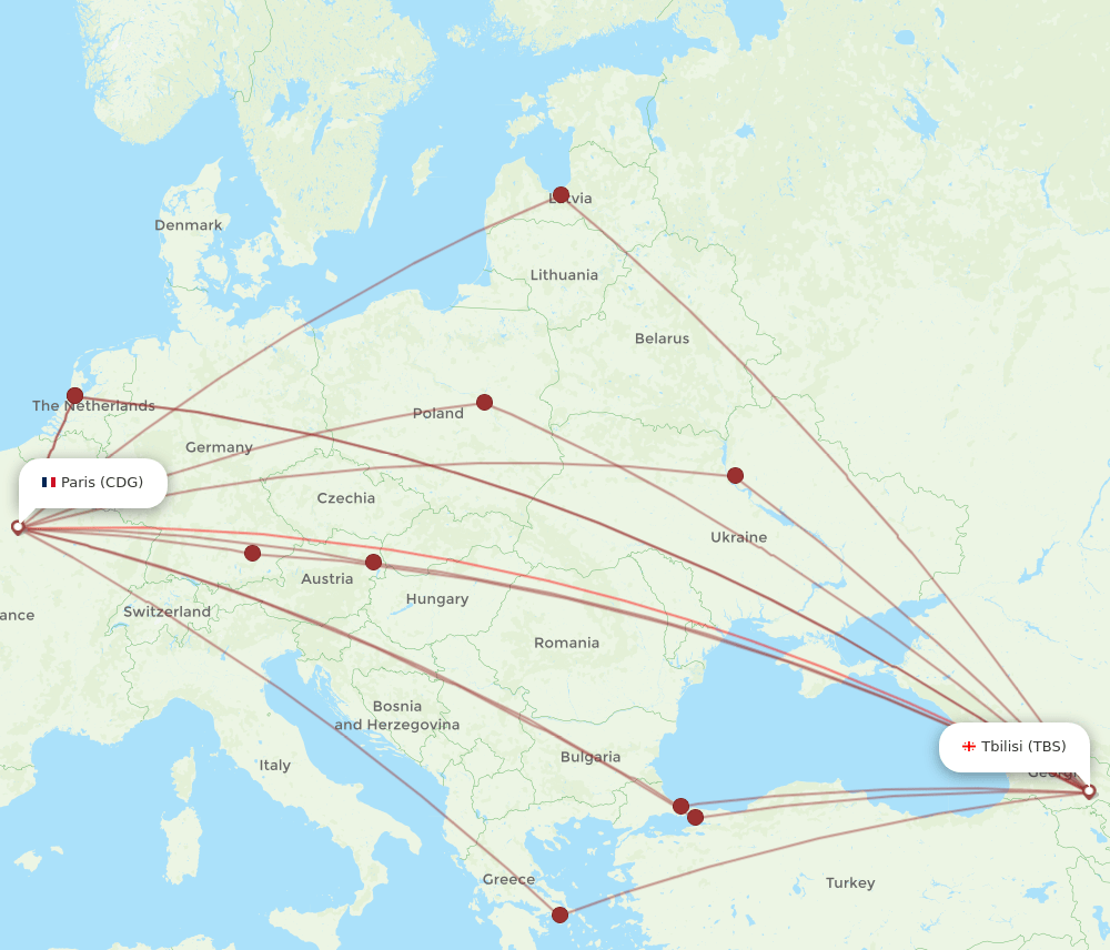 CDG-TBS flight routes