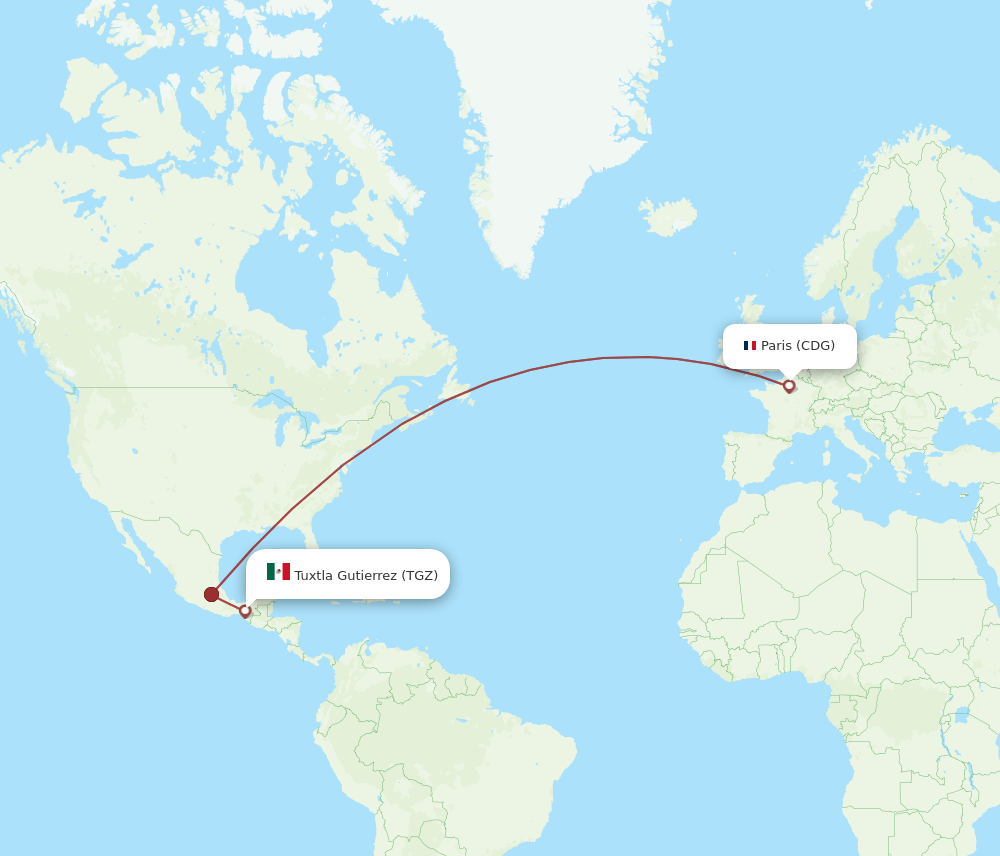 CDG to TGZ flights and routes map