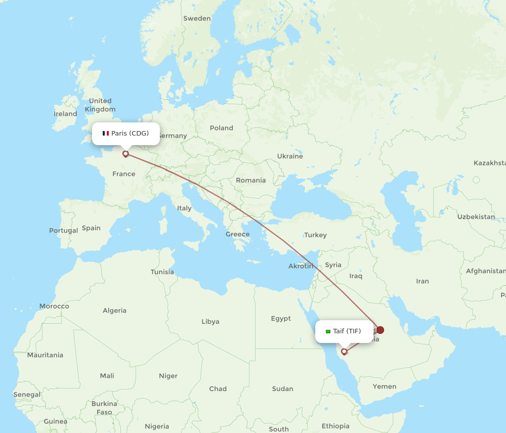 CDG-TIF flight routes