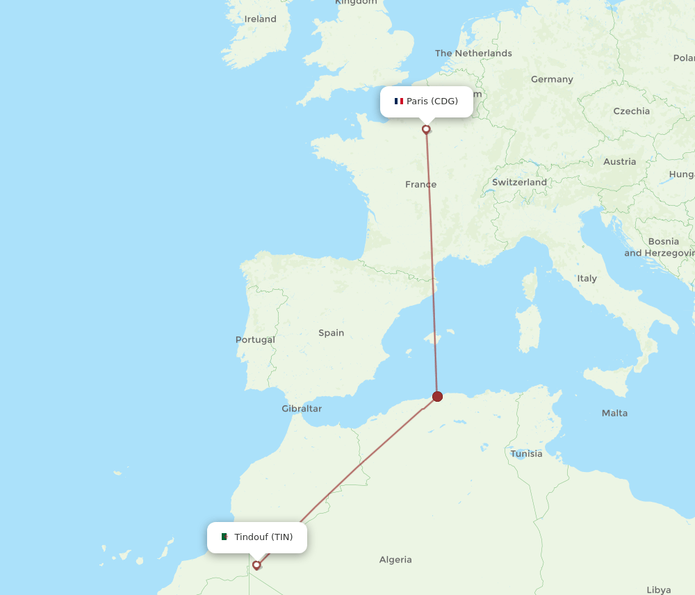CDG-TIN flight routes
