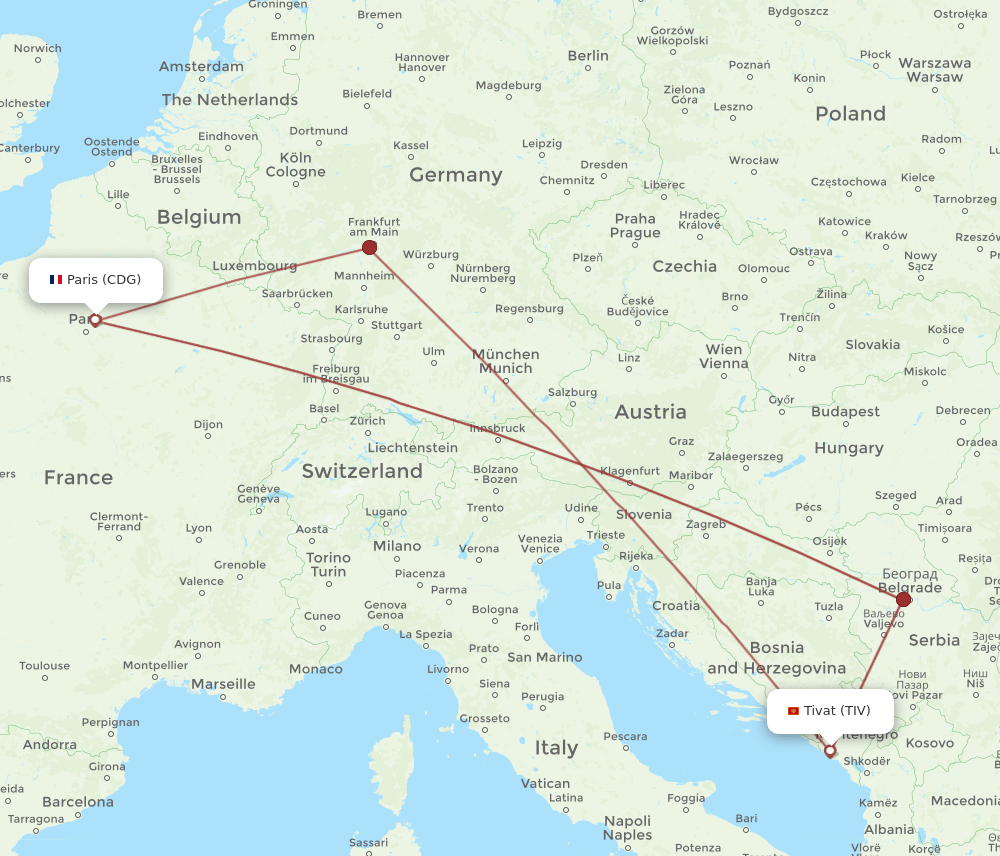 CDG-TIV flight routes