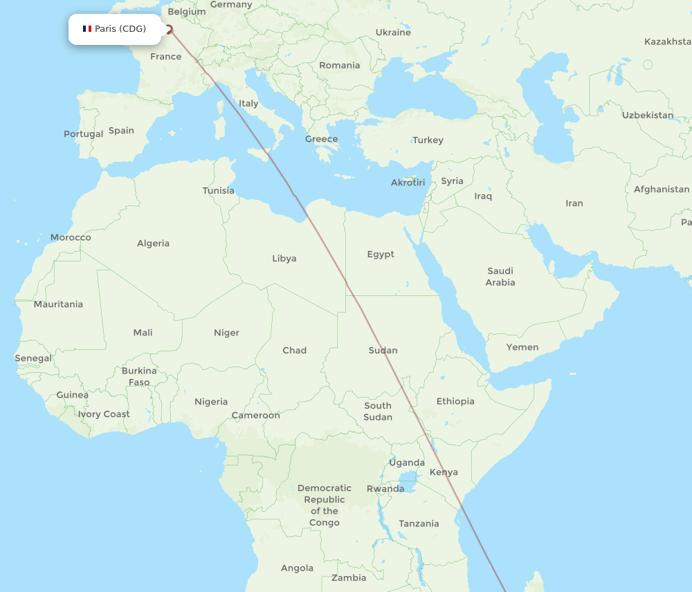 CDG-TLE flight routes