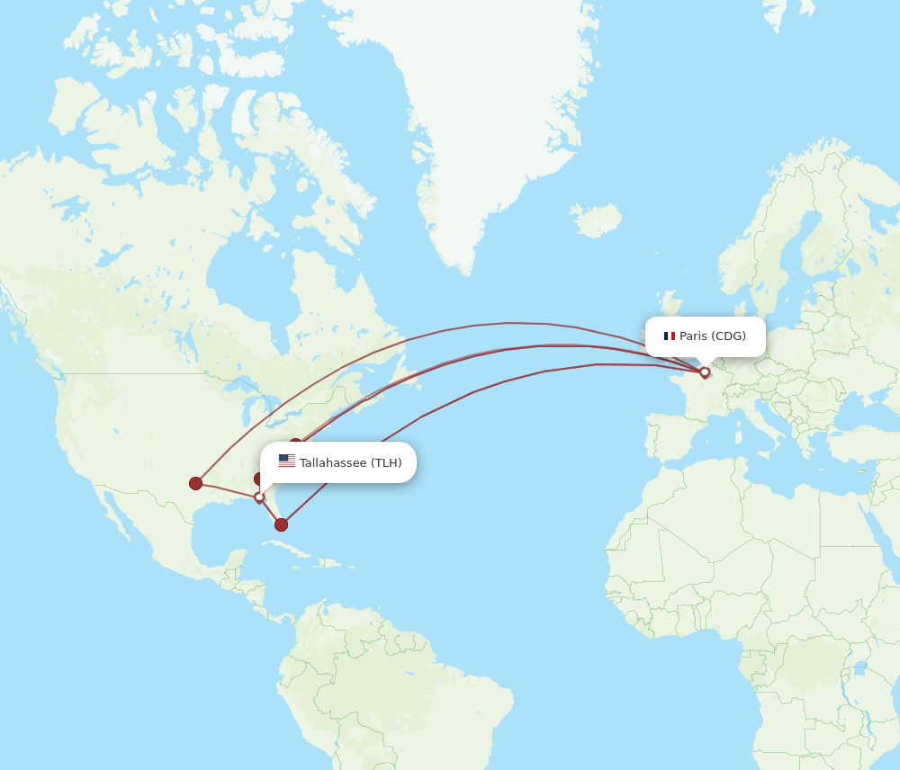 CDG to TLH flights and routes map