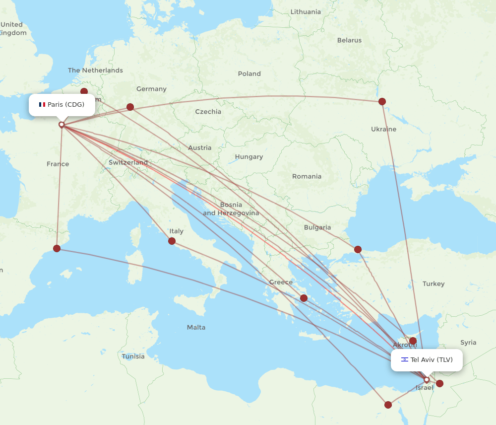 CDG-TLV flight routes