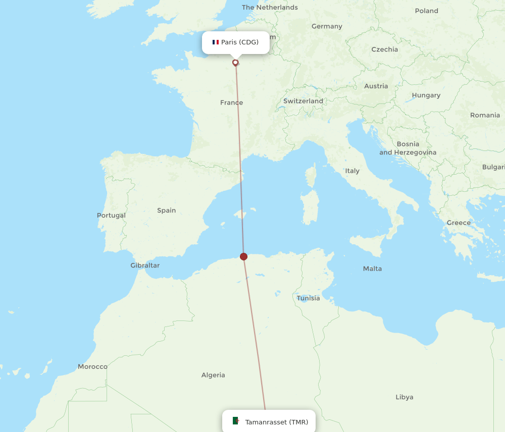 CDG-TMR flight routes