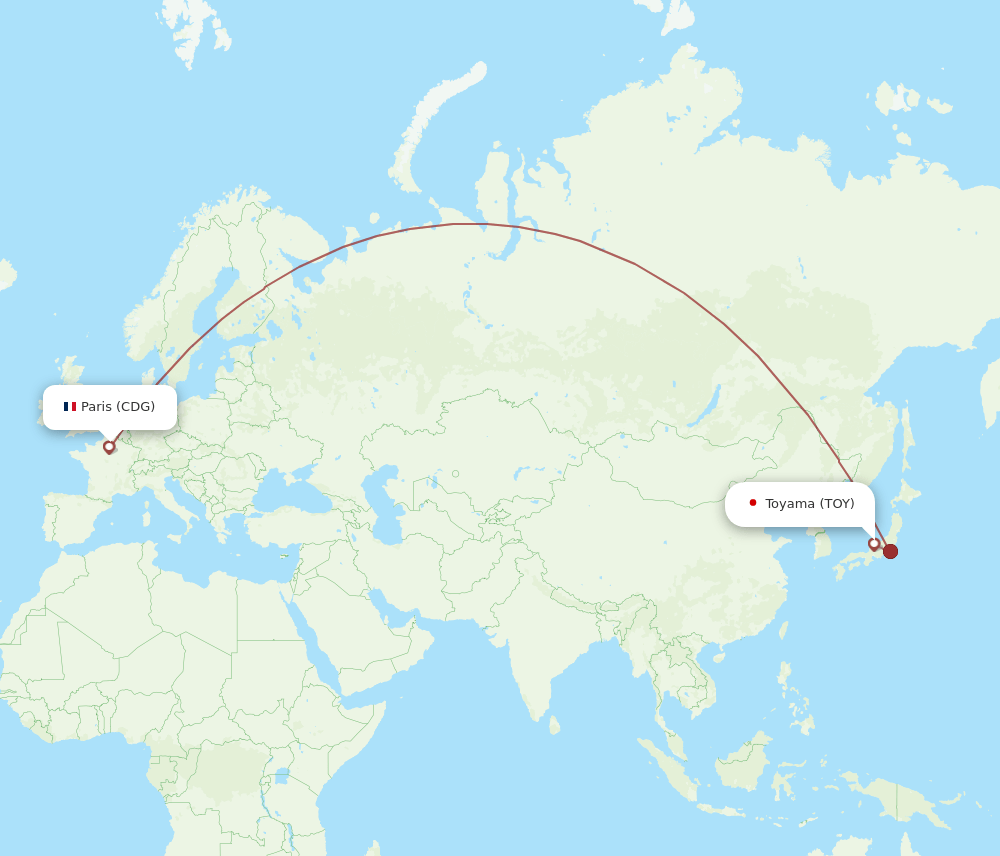 CDG to TOY flights and routes map