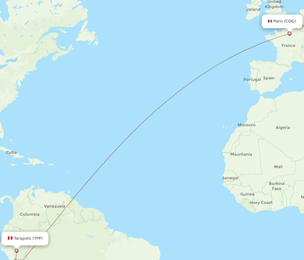 CDG-TPP flight routes