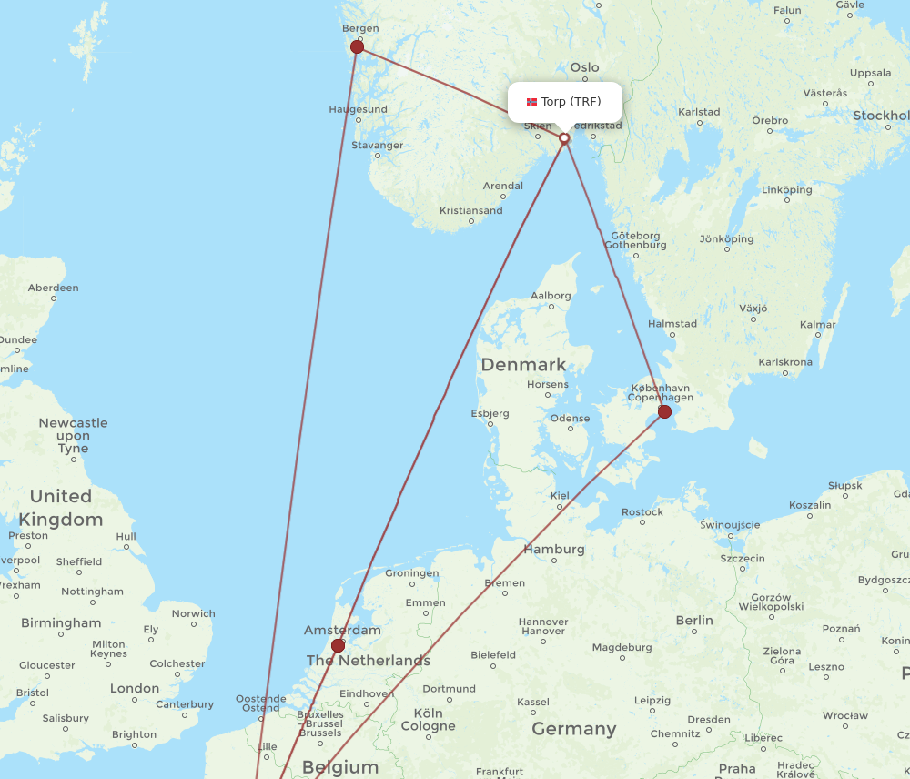 CDG to TRF flights and routes map