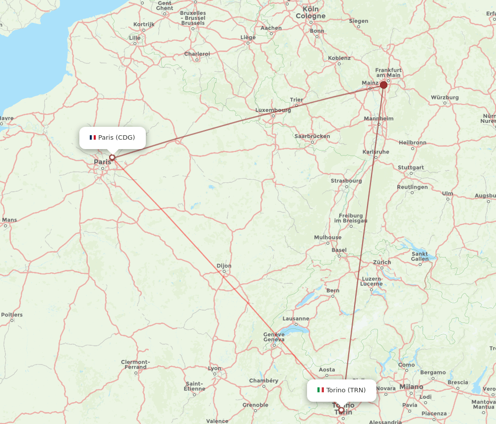 CDG-TRN flight routes